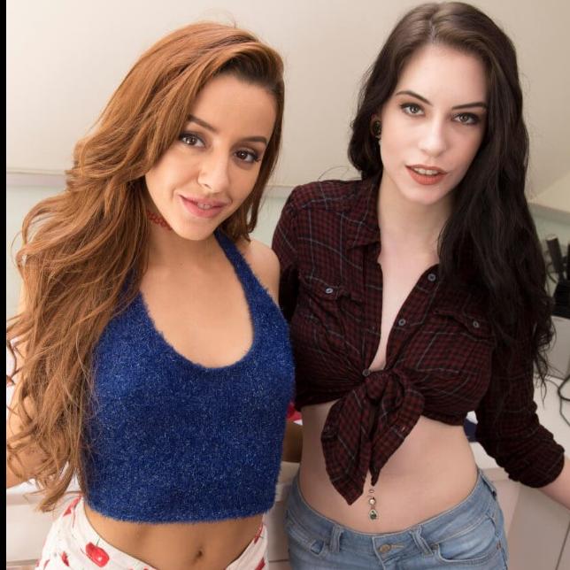 Two alluring chicks sucking on your dick VR Porn Video